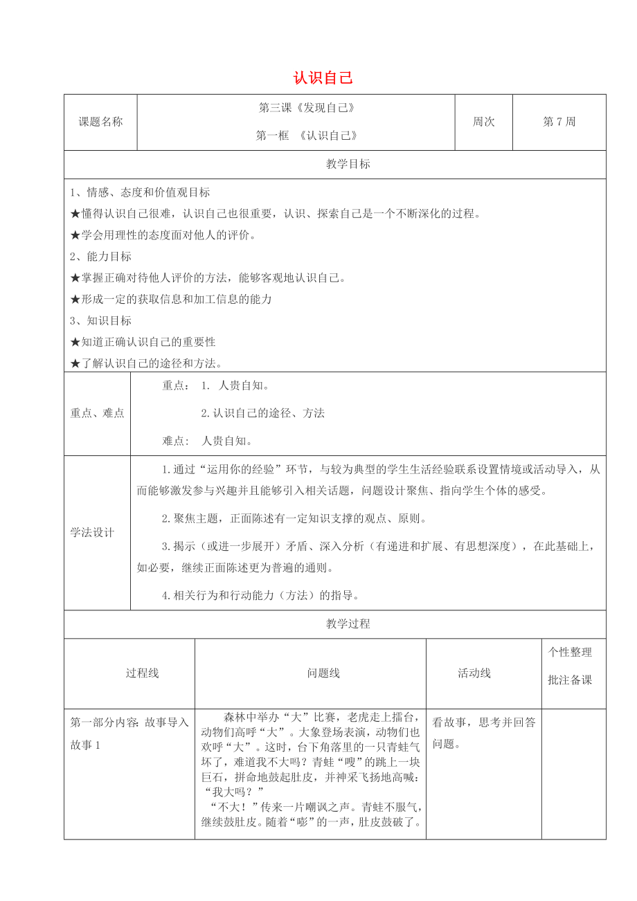 六年級(jí)道德與法治全冊(cè) 第一單元 成長(zhǎng)的節(jié)拍 第三課 發(fā)現(xiàn)自己 第2框 認(rèn)識(shí)自己教案新人教版五四制_第1頁(yè)