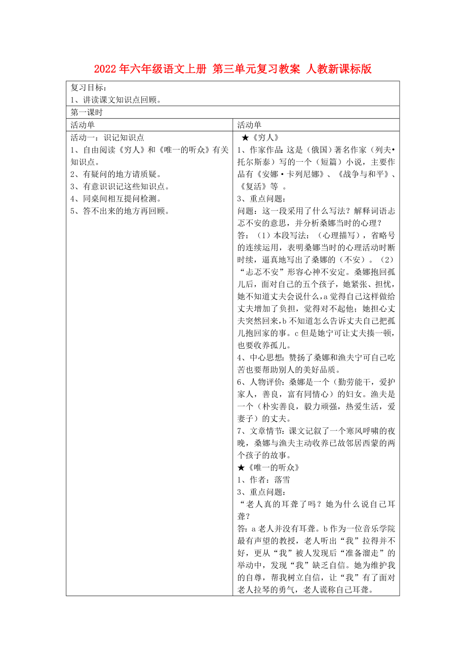 2022年六年級語文上冊 第三單元復(fù)習(xí)教案 人教新課標(biāo)版_第1頁