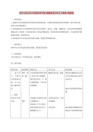 2021-2022年三年級(jí)科學(xué)下冊(cè) 蠶蛹變成了什么2教案 鄂教版