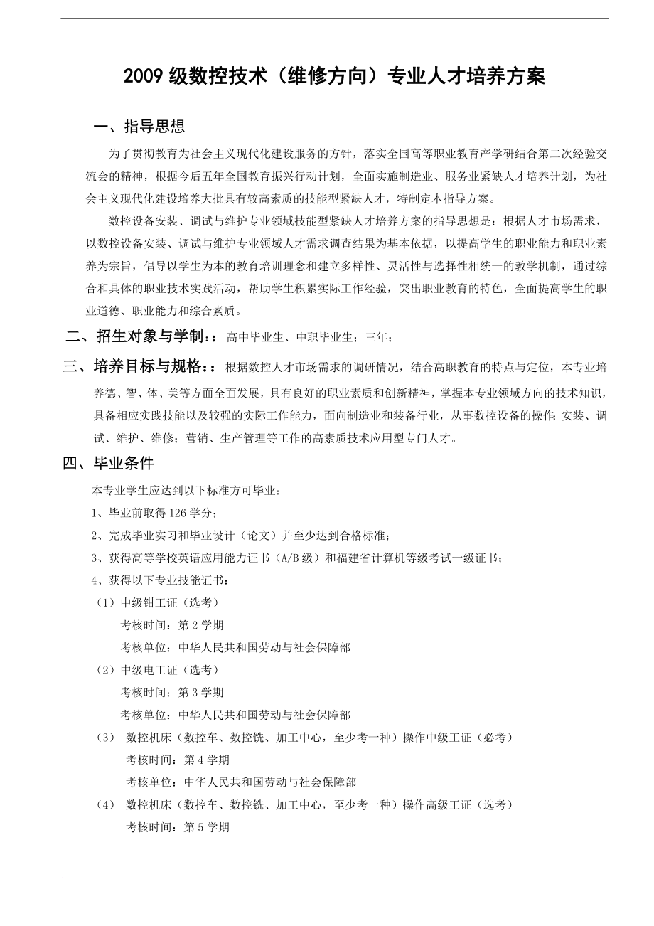 级数控技术维修方向专业人才培养方案_第1页