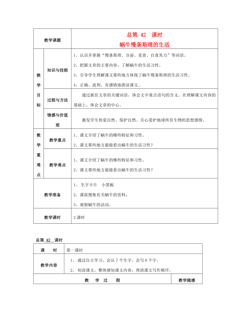 2022年六年級語文上冊《蝸牛慢條斯理的生活》教案 語文A版_第1頁