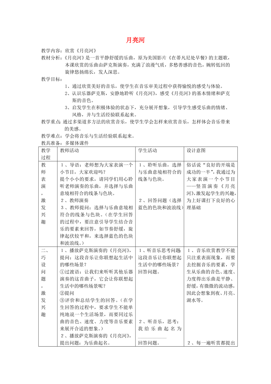 2022春四年級音樂下冊 第7課《紅河谷》教案 花城版_第1頁