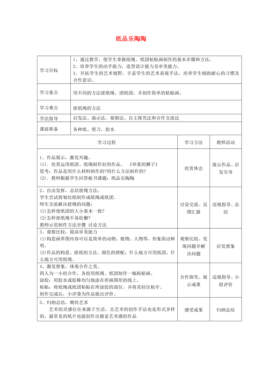 四年級(jí)美術(shù)上冊(cè) 第4課 紙品樂(lè)陶陶我教案 湘美版_第1頁(yè)