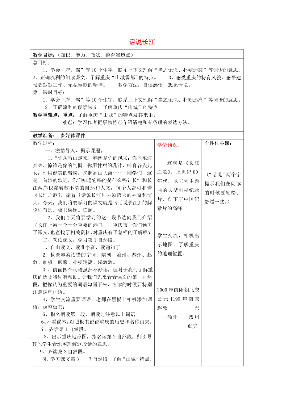 2022五年級(jí)語文上冊(cè) 第二單元 5《話說長(zhǎng)江》教案 鄂教版_第1頁