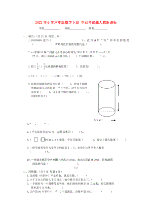 2022年小學(xué)六年級(jí)數(shù)學(xué)下冊(cè) 畢業(yè)考試題人教新課標(biāo)