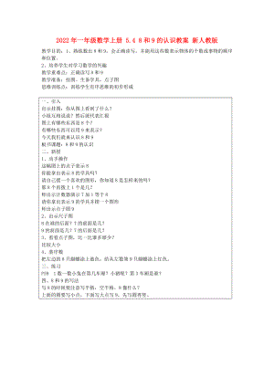 2022年一年級(jí)數(shù)學(xué)上冊(cè) 5.4 8和9的認(rèn)識(shí)教案 新人教版