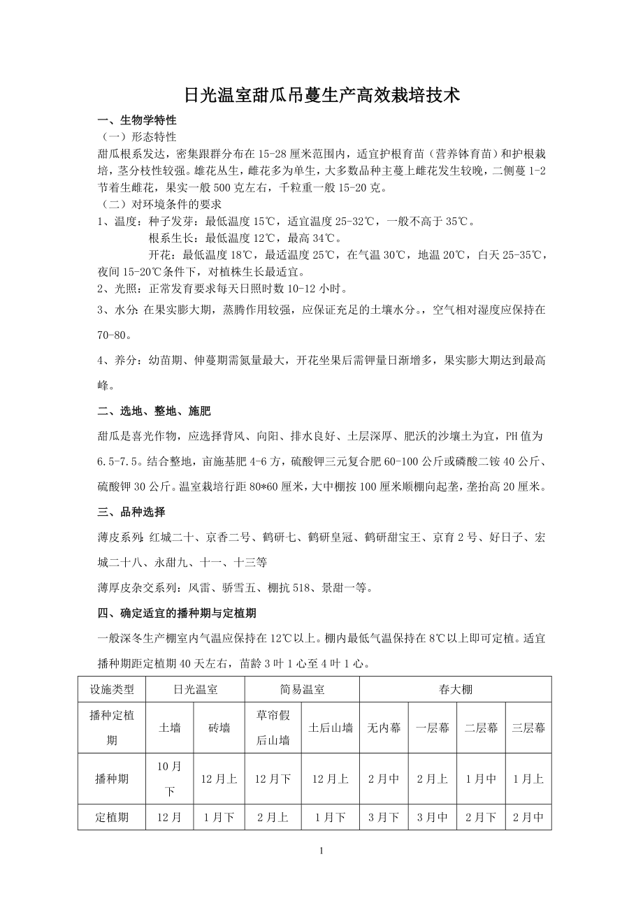 日光温室甜瓜吊蔓生产高效栽培技术_第1页