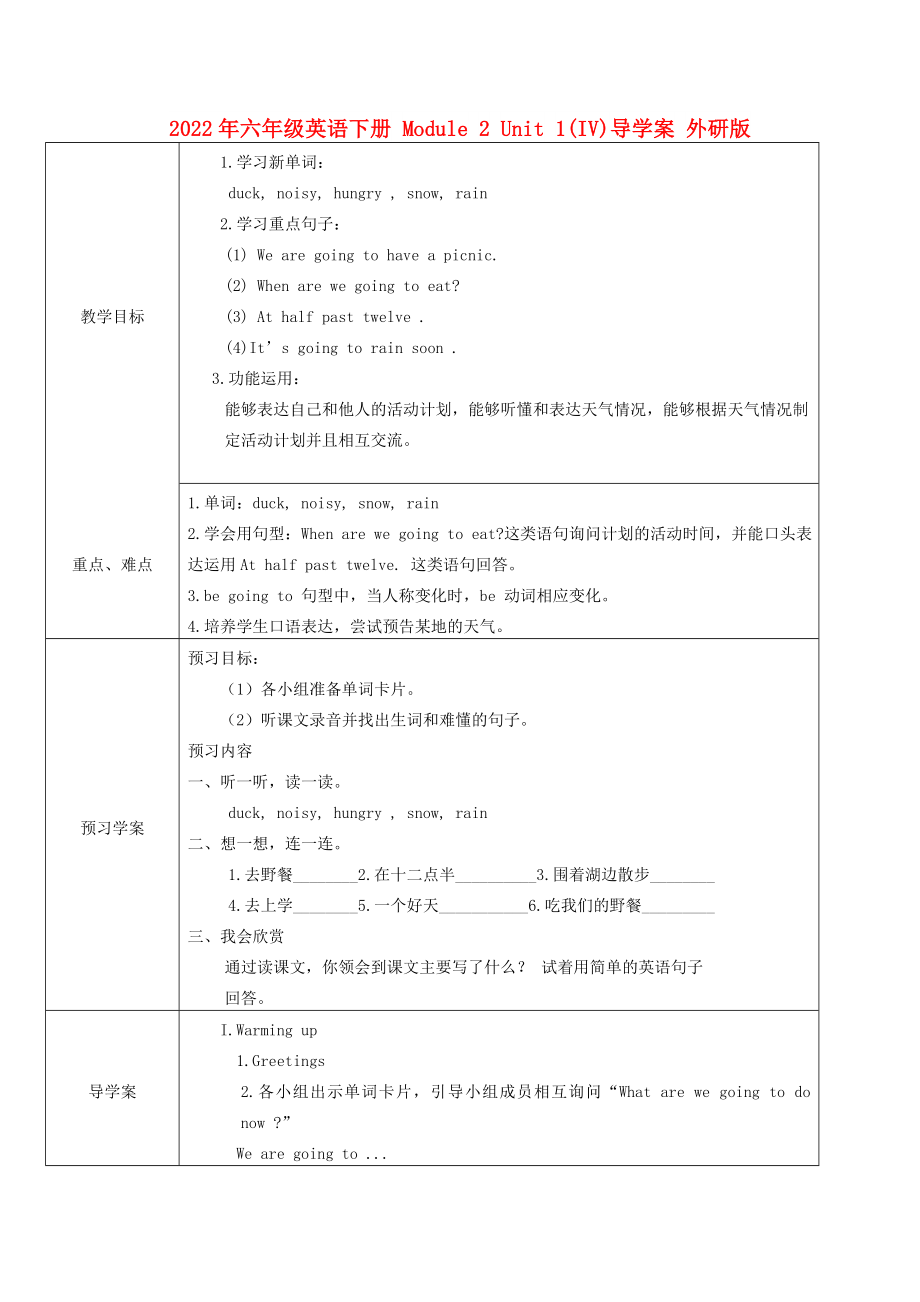 2022年六年级英语下册 Module 2 Unit 1(IV)导学案 外研版_第1页