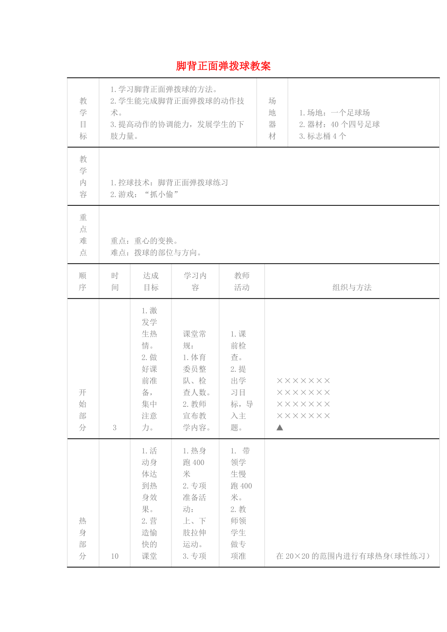 三年級(jí)體育下冊(cè) 腳背正面彈撥球教案_第1頁(yè)