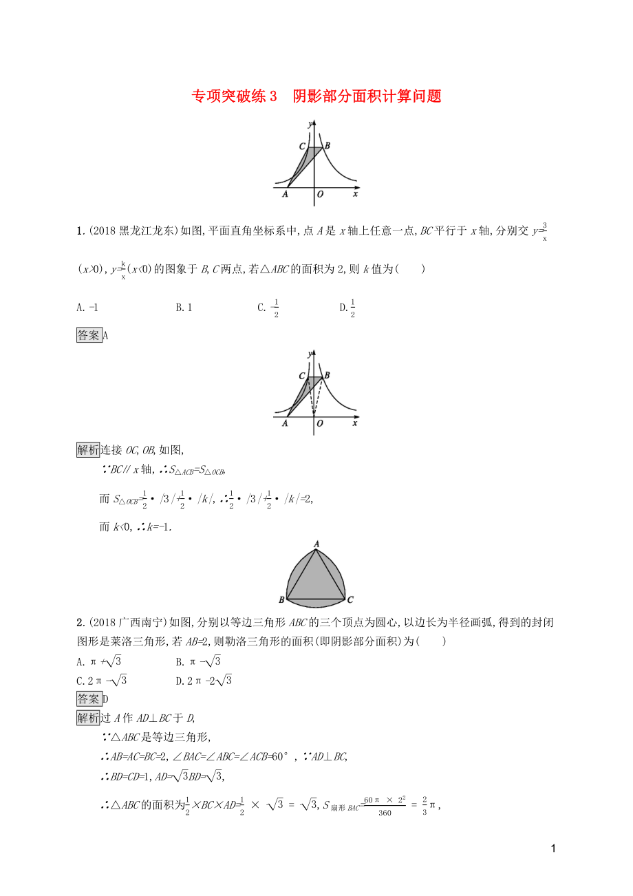 （課標(biāo)通用）甘肅省2019年中考數(shù)學(xué)總復(fù)習(xí)優(yōu)化設(shè)計 專項突破練3 陰影部分面積計算問題_第1頁