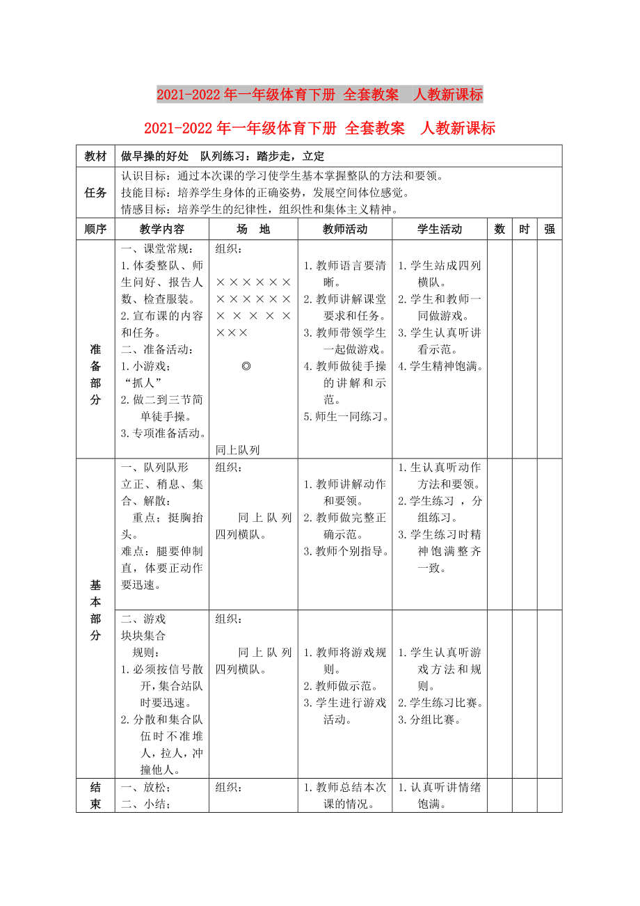 2021-2022年一年級體育下冊 全套教案人教新課標(biāo)_第1頁