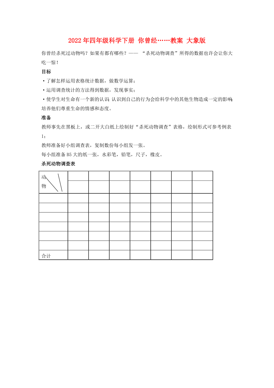 2022年四年級(jí)科學(xué)下冊(cè) 你曾經(jīng)……教案 大象版_第1頁(yè)