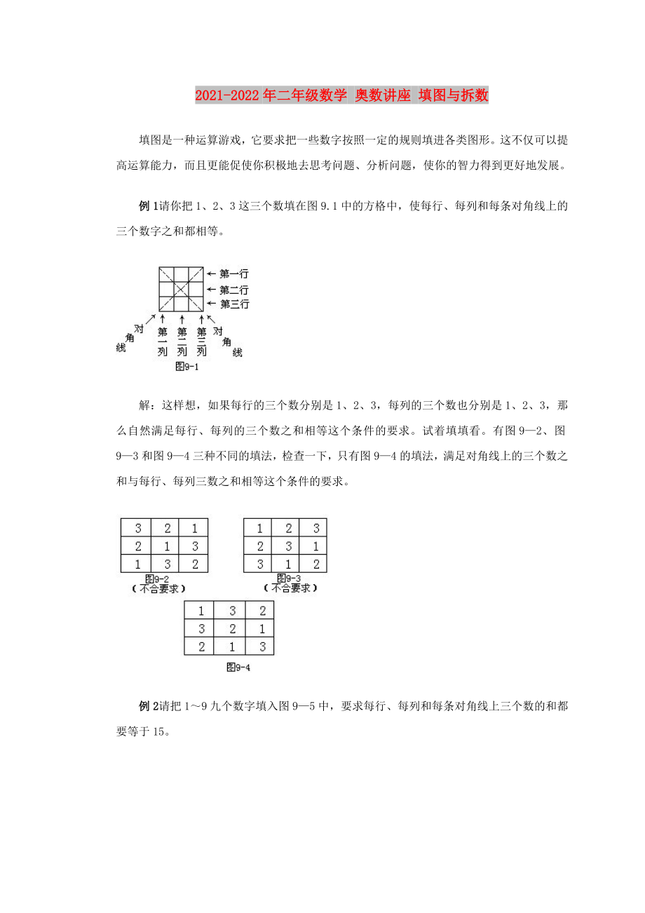 2021-2022年二年級(jí)數(shù)學(xué) 奧數(shù)講座 填圖與拆數(shù)_第1頁(yè)