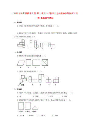 2022年六年級數學上冊 第一單元 4《從三個方向看物體的形狀》習題 魯教版五四制