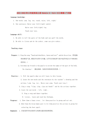 2021-2022年三年級英語上冊 Module 2Unit 5(1)教案 廣州版