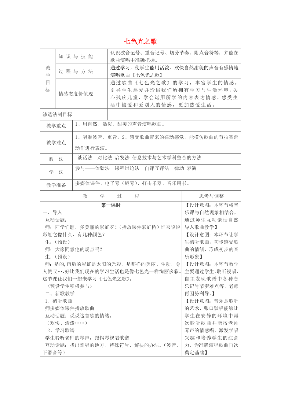 2022秋六年級音樂上冊 第八單元《七色光之歌》教案 蘇少版_第1頁