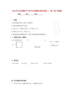 2022年五年級(jí)數(shù)學(xué)下冊(cè) 用方程解決實(shí)際問題 1一課一練 蘇教版