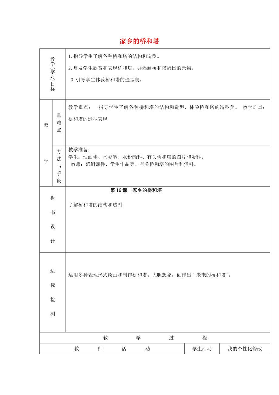 2022春三年級美術(shù)下冊 第16課《家鄉(xiāng)的橋和塔》教案 人教版_第1頁