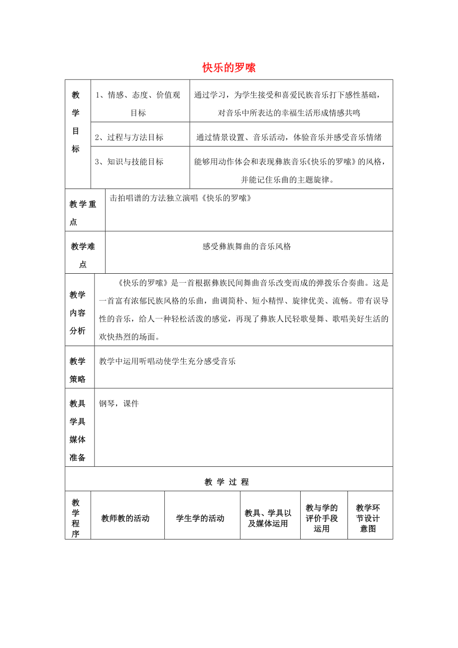 2022春一年級(jí)音樂下冊 第10課《快樂的羅嗦》教案 花城版_第1頁