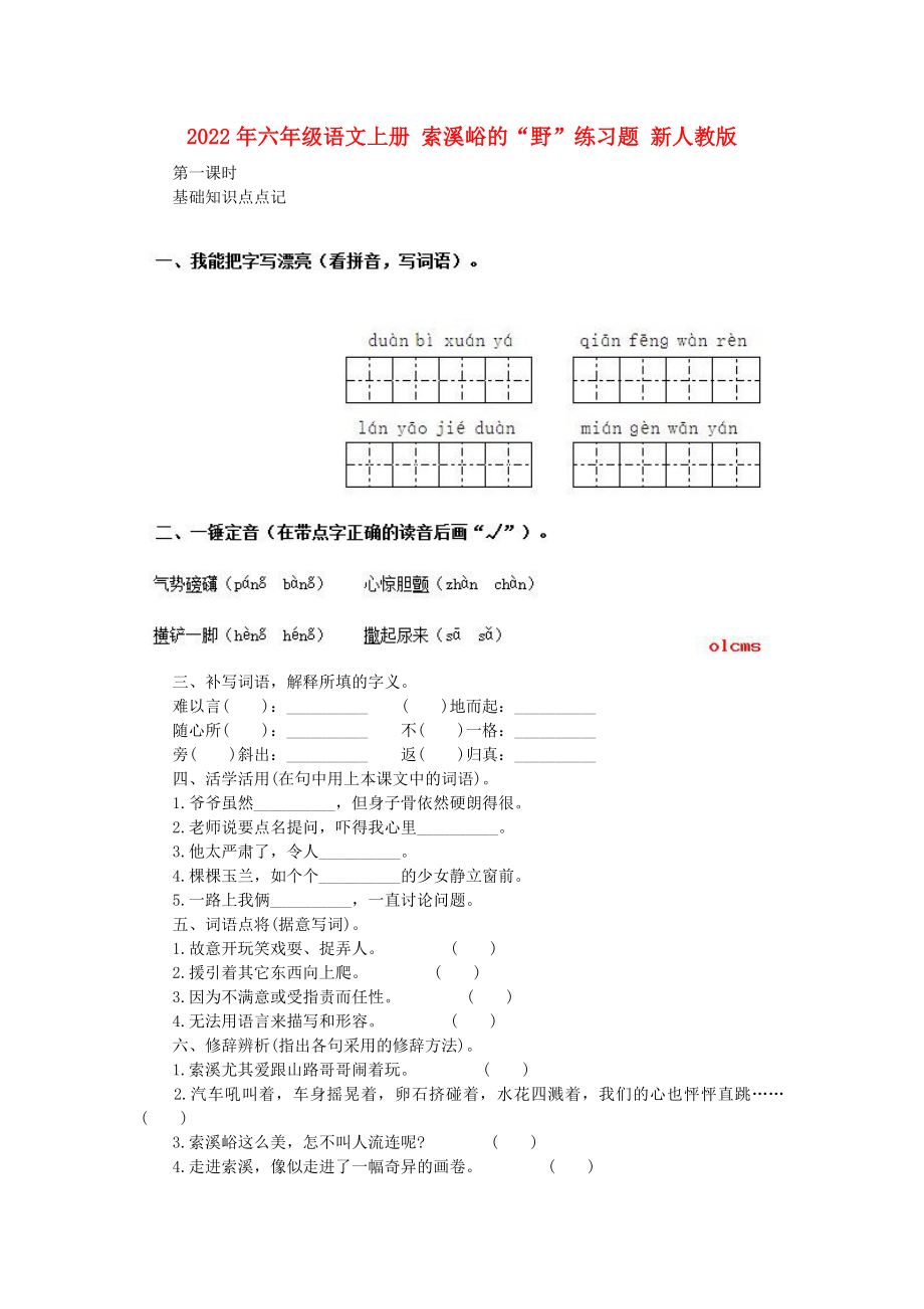 2022年六年級語文上冊 索溪峪的“野”練習(xí)題 新人教版_第1頁