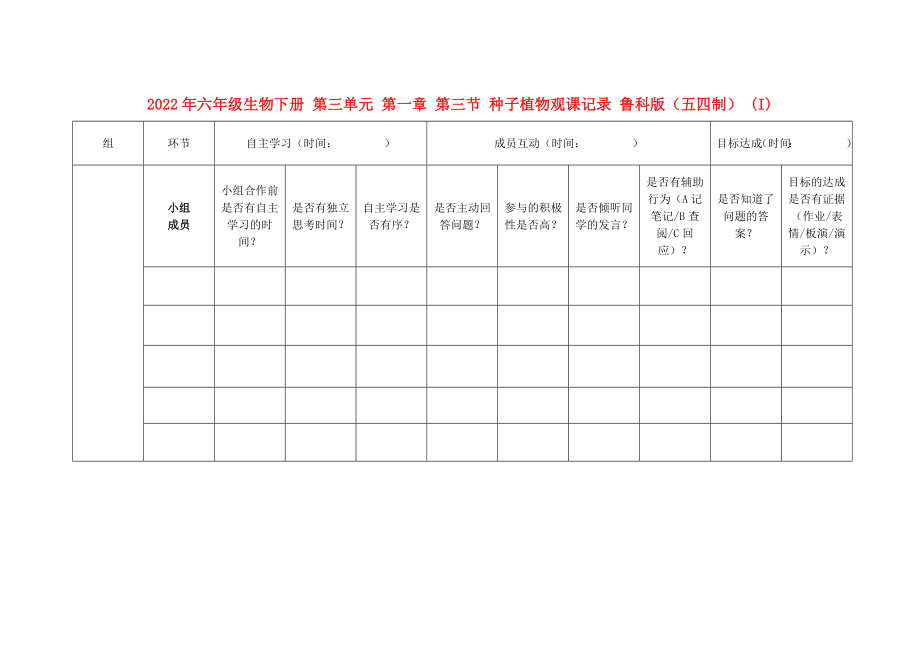 2022年六年級(jí)生物下冊(cè) 第三單元 第一章 第三節(jié) 種子植物觀課記錄 魯科版（五四制） (I)_第1頁