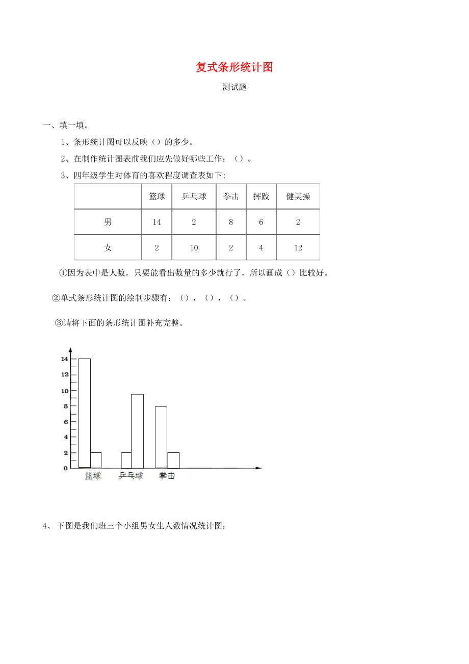 四年級(jí)數(shù)學(xué)下冊(cè) 第八單元《復(fù)式條形統(tǒng)計(jì)圖》練習(xí)題 新人教版_第1頁