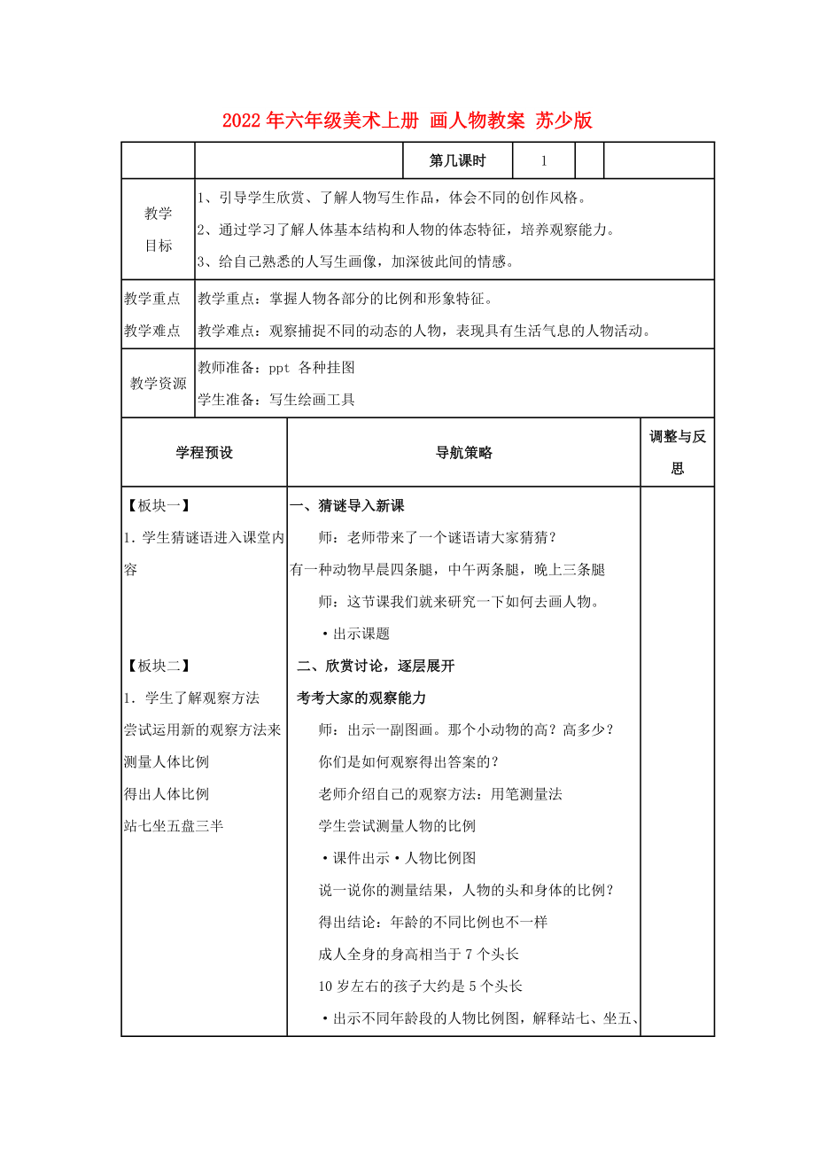 2022年六年級(jí)美術(shù)上冊(cè) 畫(huà)人物教案 蘇少版_第1頁(yè)