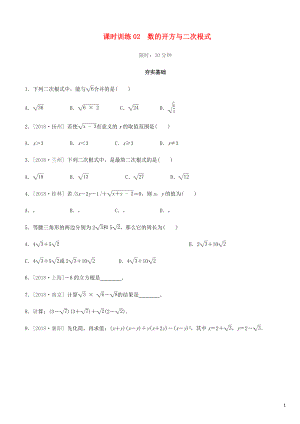 福建省2019年中考數(shù)學(xué)總復(fù)習(xí) 第一單元 數(shù)與式 課時訓(xùn)練02 數(shù)的開方與二次根式練習(xí)