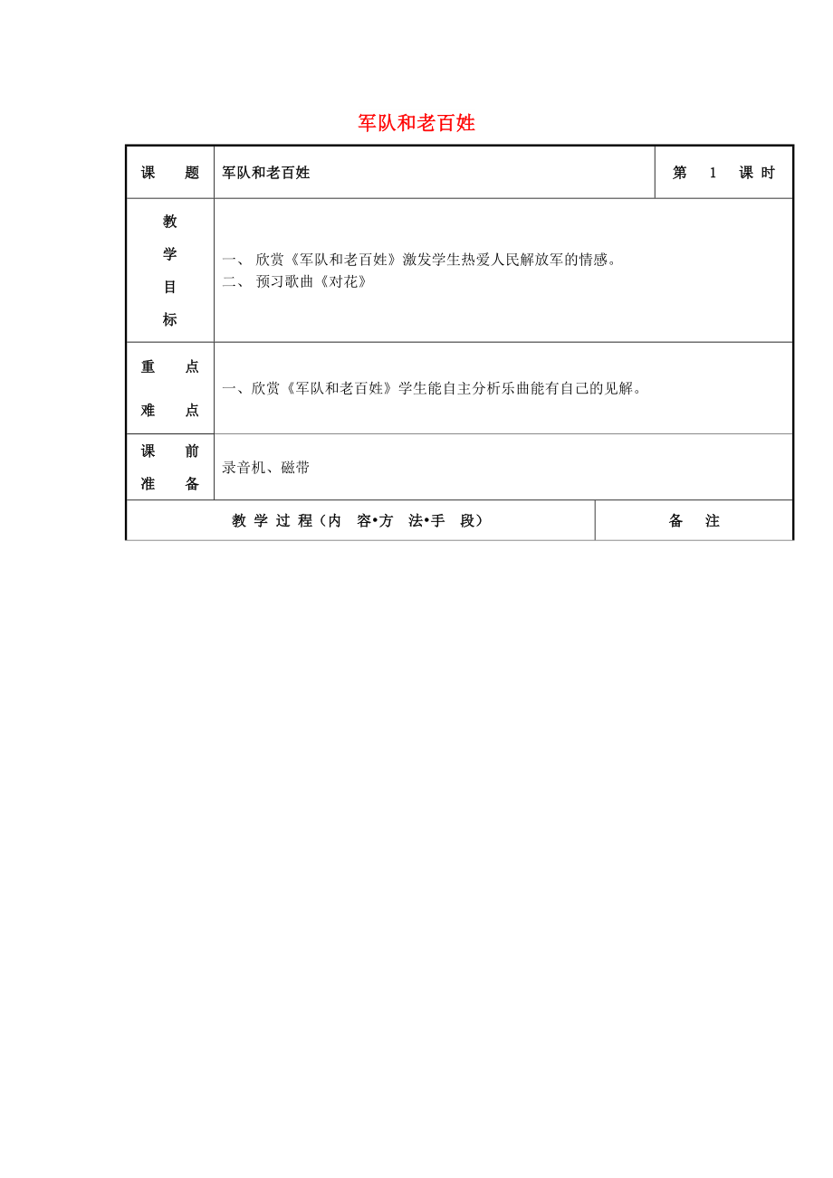 2022秋五年級音樂上冊 第2課《軍隊和老百姓》教案 湘藝版_第1頁