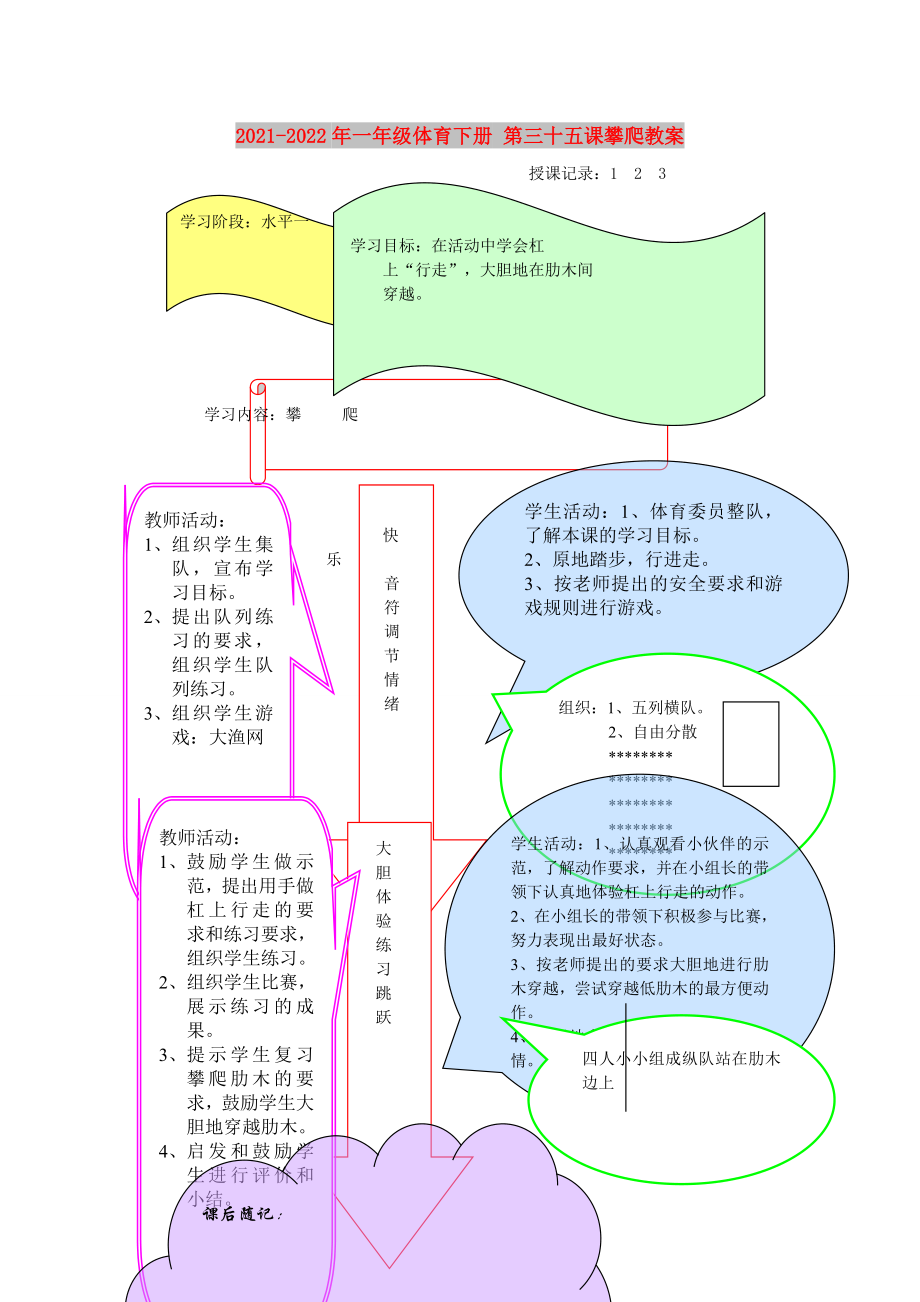 2021-2022年一年級體育下冊 第三十五課攀爬教案_第1頁