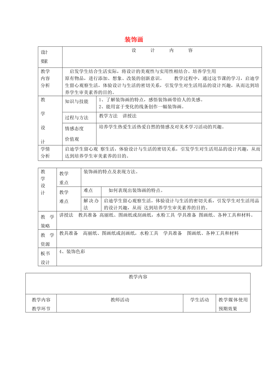 2022春六年級美術下冊 第5課《裝飾畫》教案 人美版_第1頁