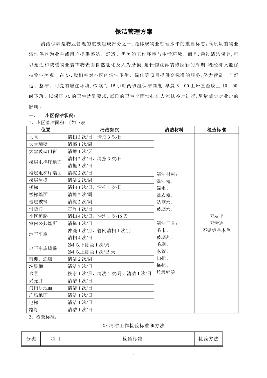 某某物業(yè)公司保潔[管理實(shí)施方案]_第1頁