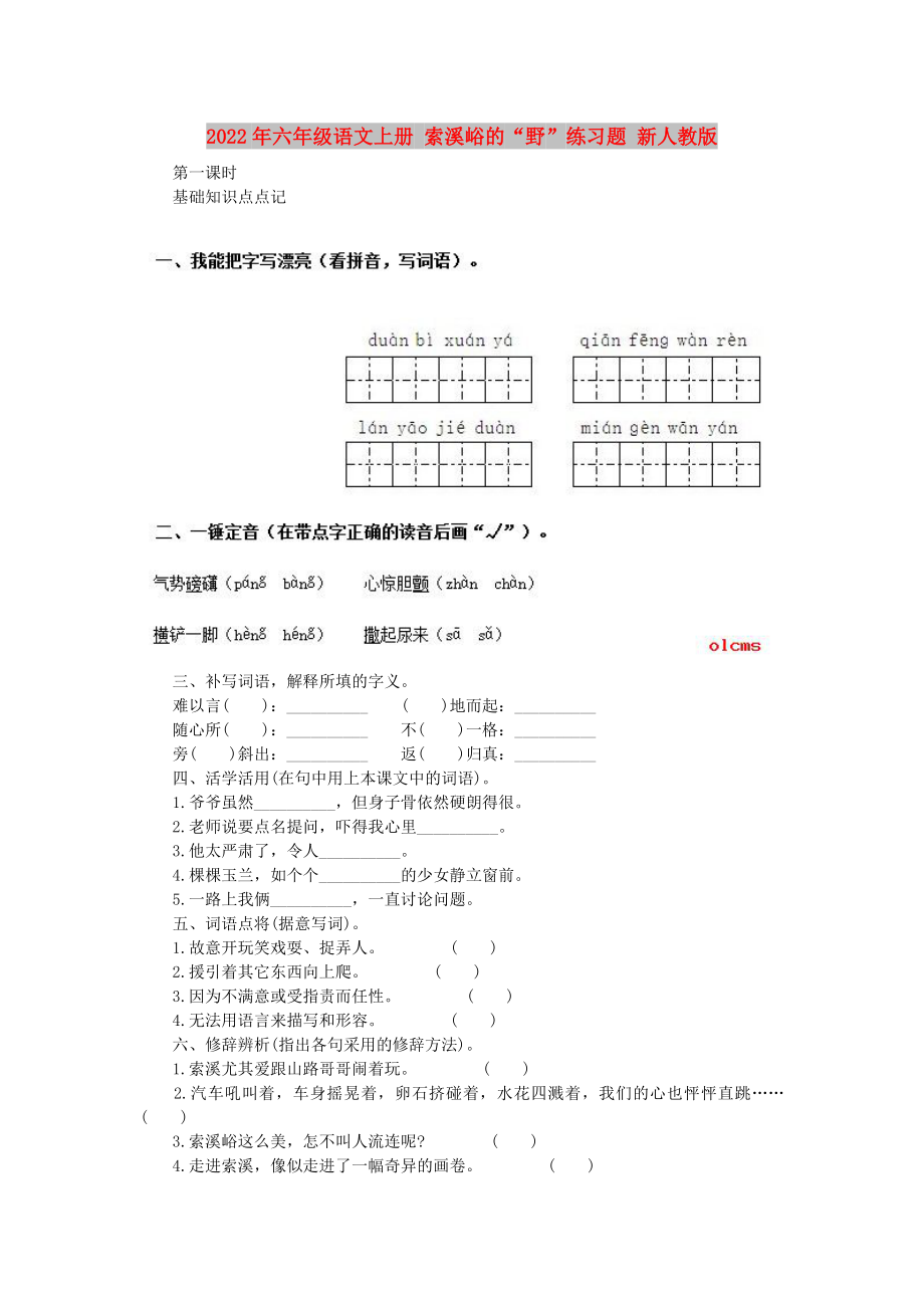 2022年六年级语文上册 索溪峪的“野”练习题 新人教版_第1页