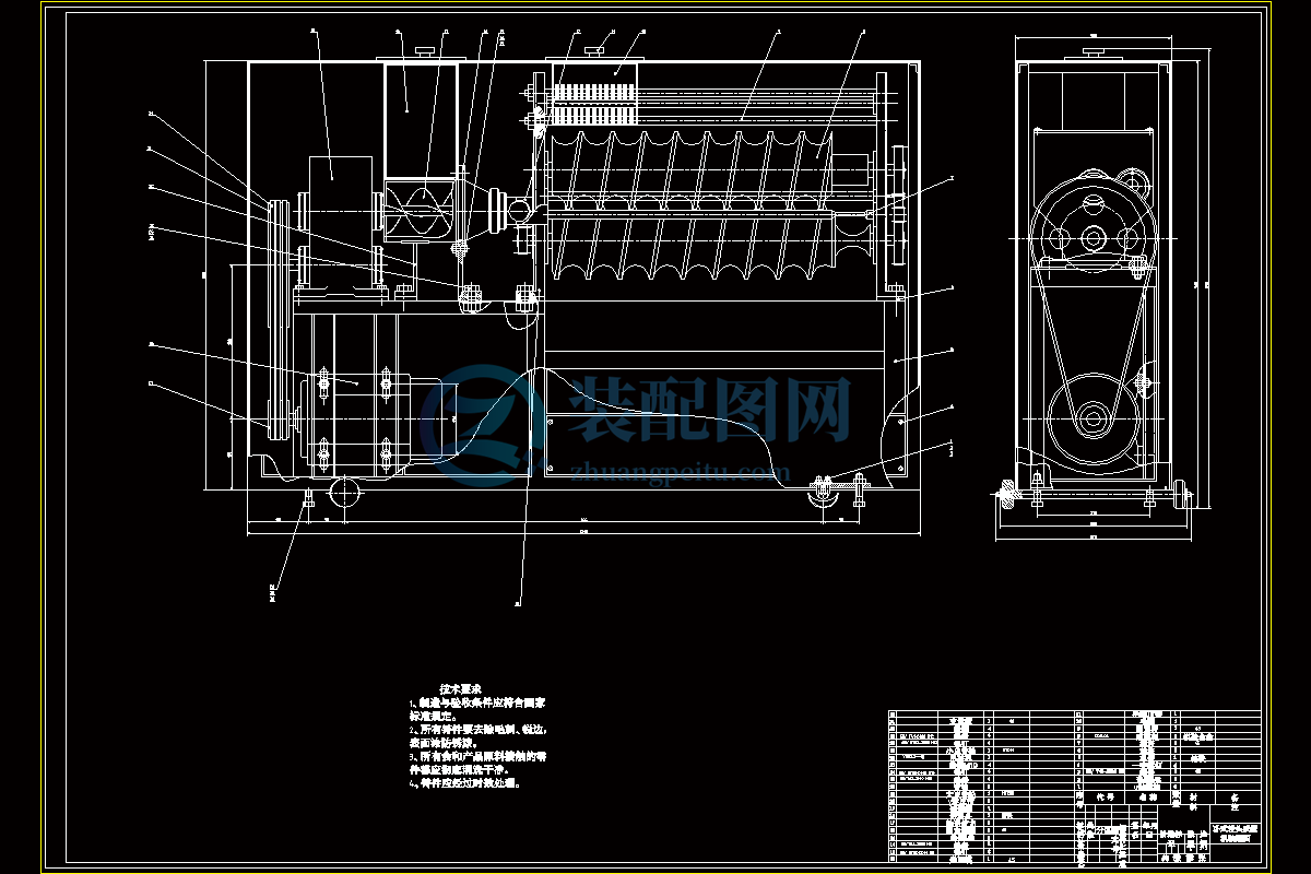 臥式螺旋饅頭成型機CAD總裝圖