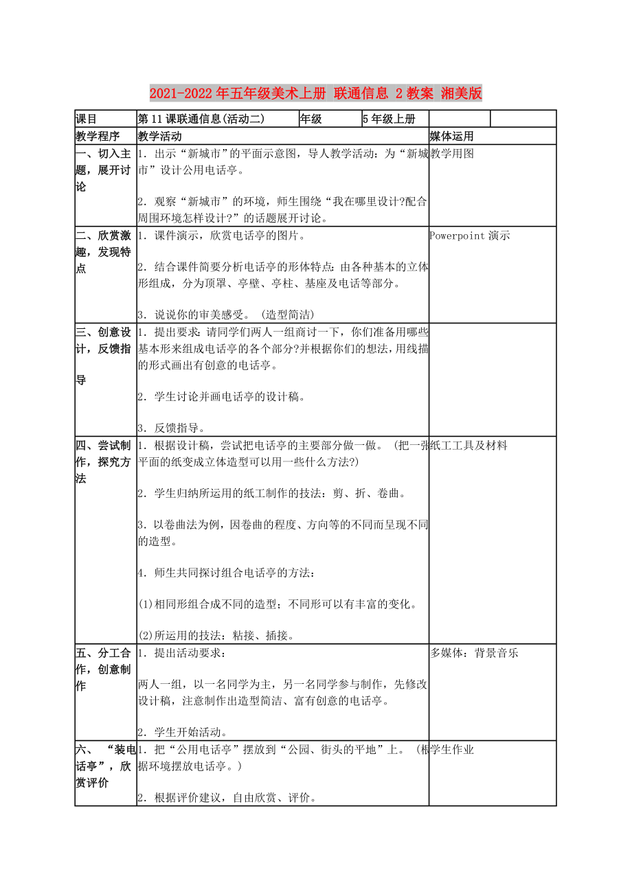 2021-2022年五年級美術上冊 聯(lián)通信息 2教案 湘美版_第1頁