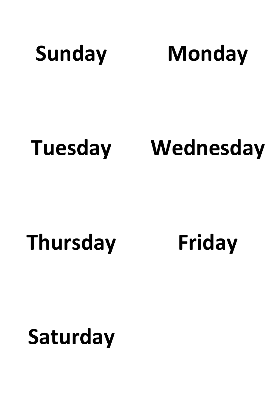 英语单词卡片(星期日~六)-可直接双面打印_第1页