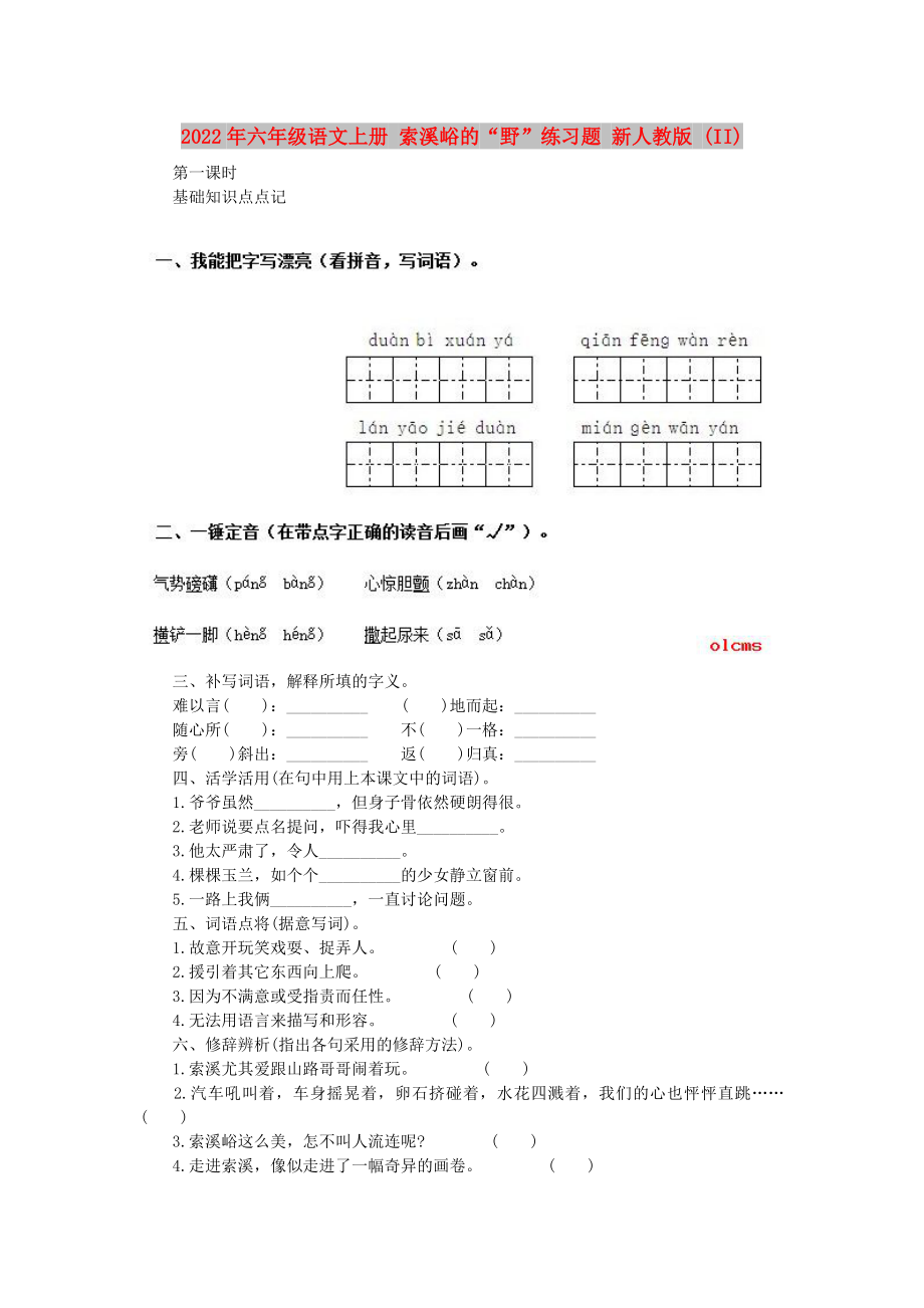 2022年六年级语文上册 索溪峪的“野”练习题 新人教版 (II)_第1页