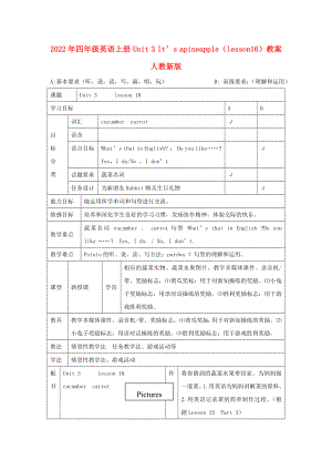 2022年四年級(jí)英語(yǔ)上冊(cè) Unit 3 It’s apineapple（lesson16）教案 人教新版