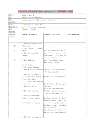 2021-2022年小學(xué)英語 Book4 Module6 Unit1教學(xué)設(shè)計 人教版