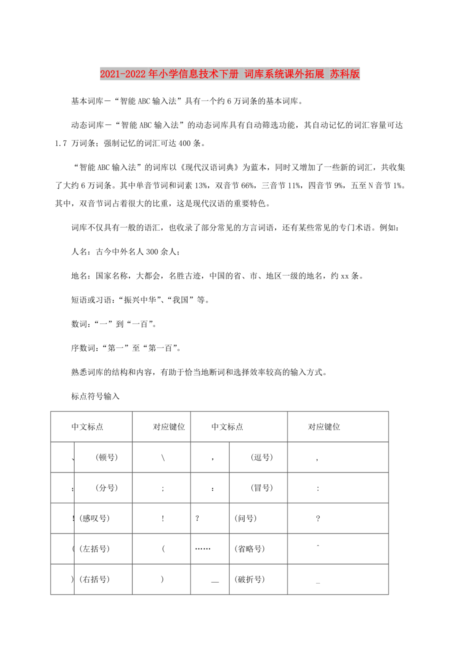 2021-2022年小学信息技术下册 词库系统课外拓展 苏科版_第1页