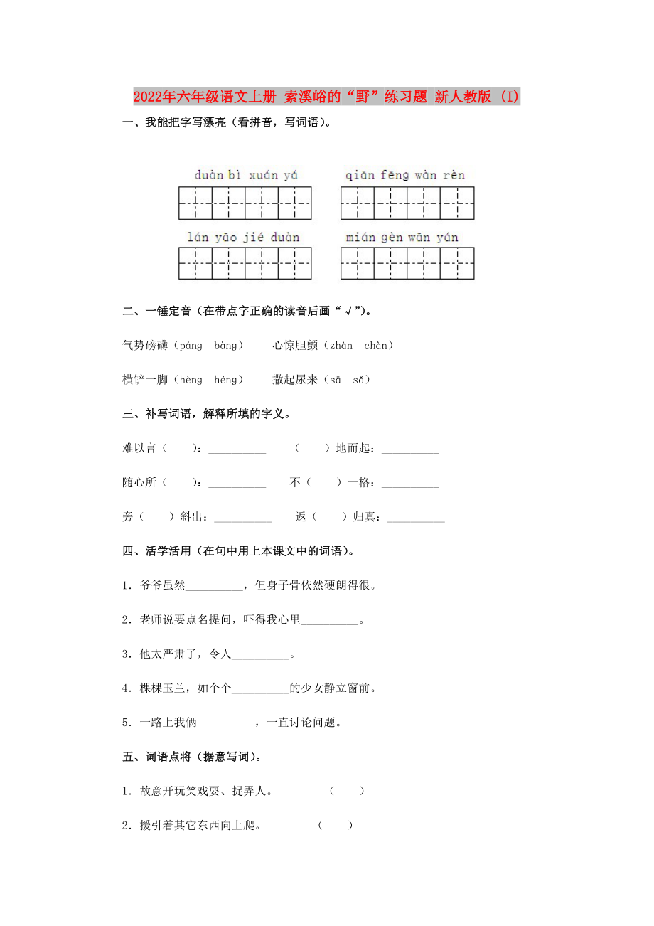 2022年六年级语文上册 索溪峪的“野”练习题 新人教版 (I)_第1页