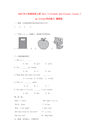 2022年三年級(jí)英語(yǔ)上冊(cè) Unit 2 Friends and Colours lesson 7 my friend同步練習(xí) 冀教版