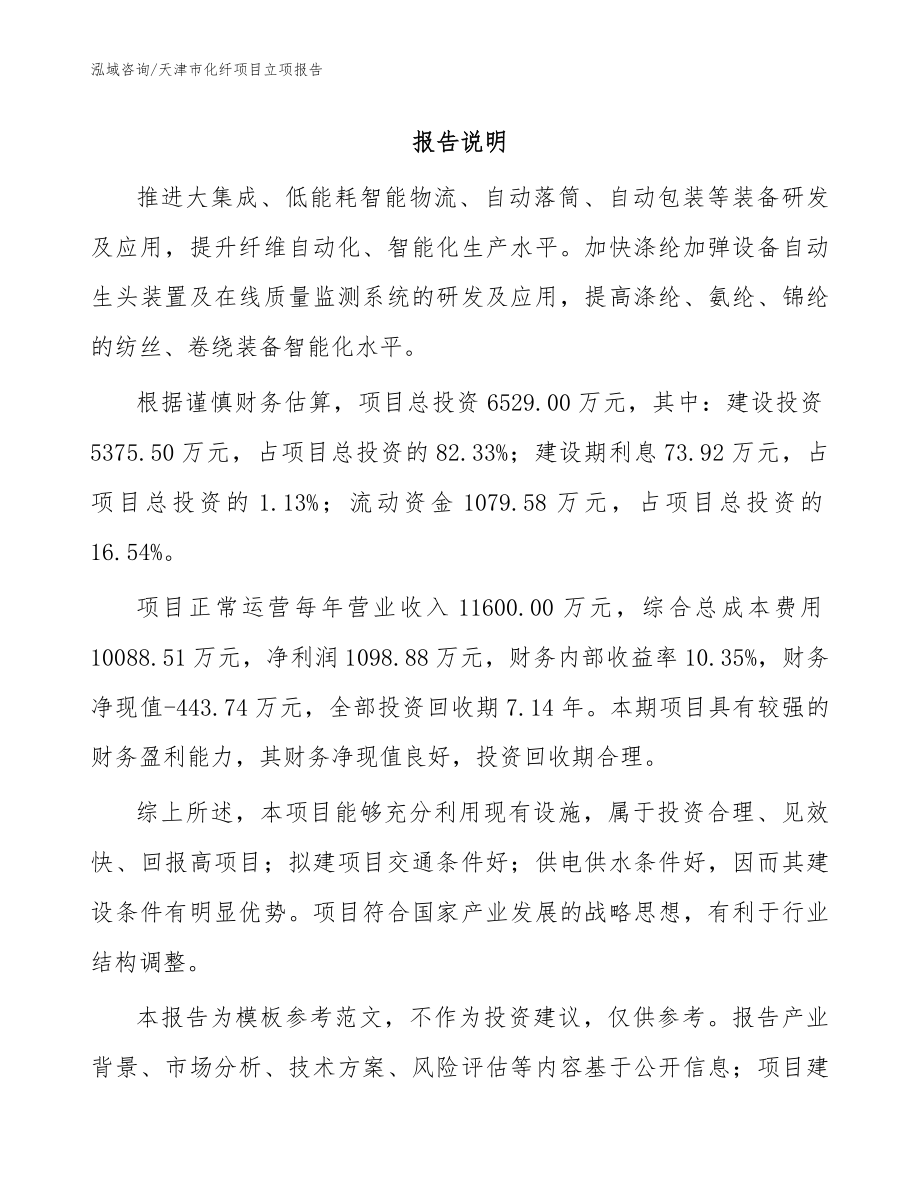 天津市化纤项目立项报告（参考范文）_第1页
