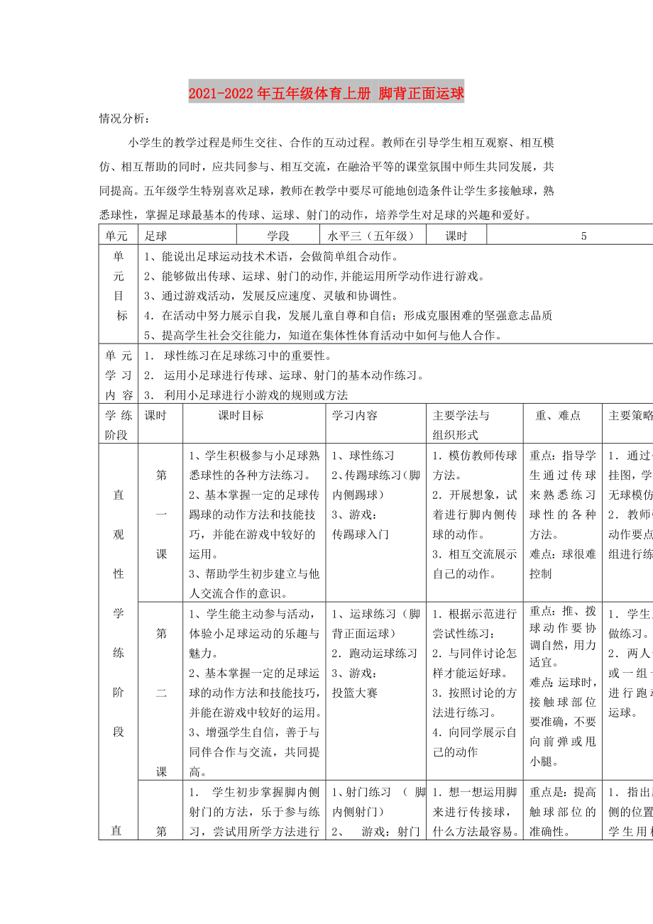 2021-2022年五年級體育上冊 腳背正面運球_第1頁