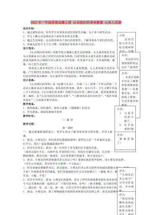 2022年一年級(jí)思想品德上冊(cè) 認(rèn)識(shí)我們的身體教案 山東人民版