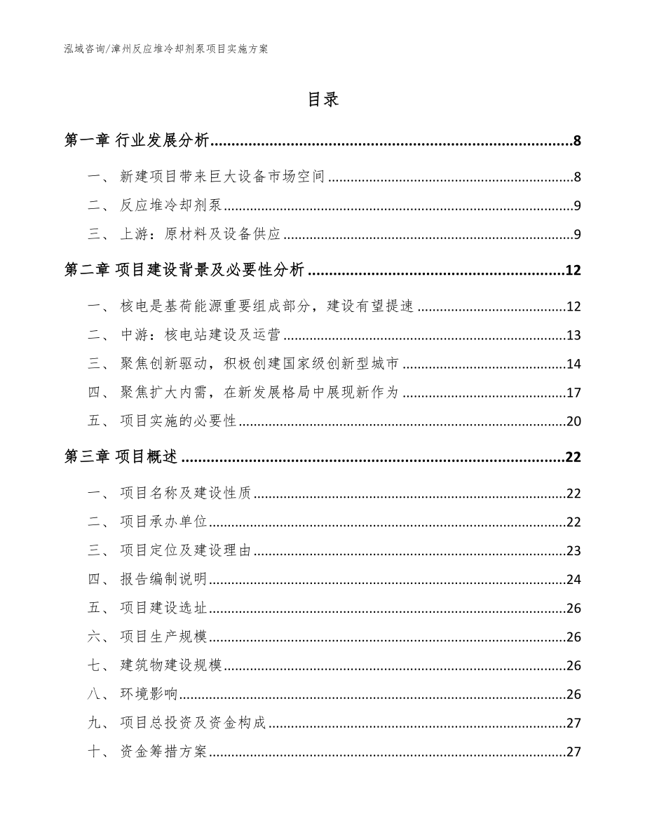 漳州反应堆冷却剂泵项目实施方案模板范本_第1页