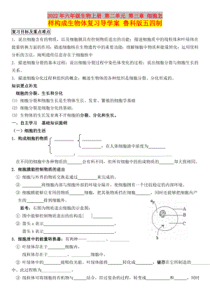 2022年六年級生物上冊 第二單元 第三章 細胞怎樣構(gòu)成生物體復習導學案 魯科版五四制