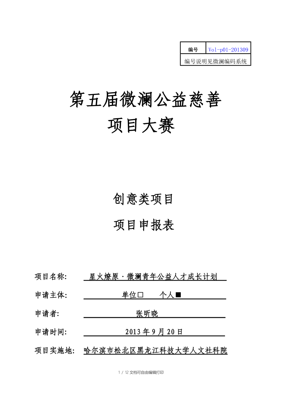 星火燎原微瀾青年公益人才成長計(jì)劃項(xiàng)目書_第1頁