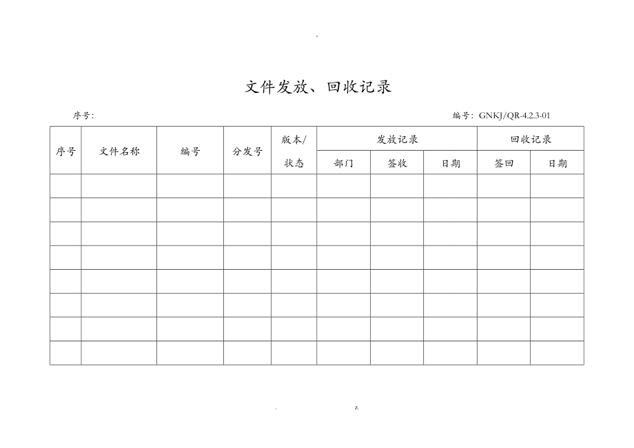 某医疗器械公司质量手册表格_第1页