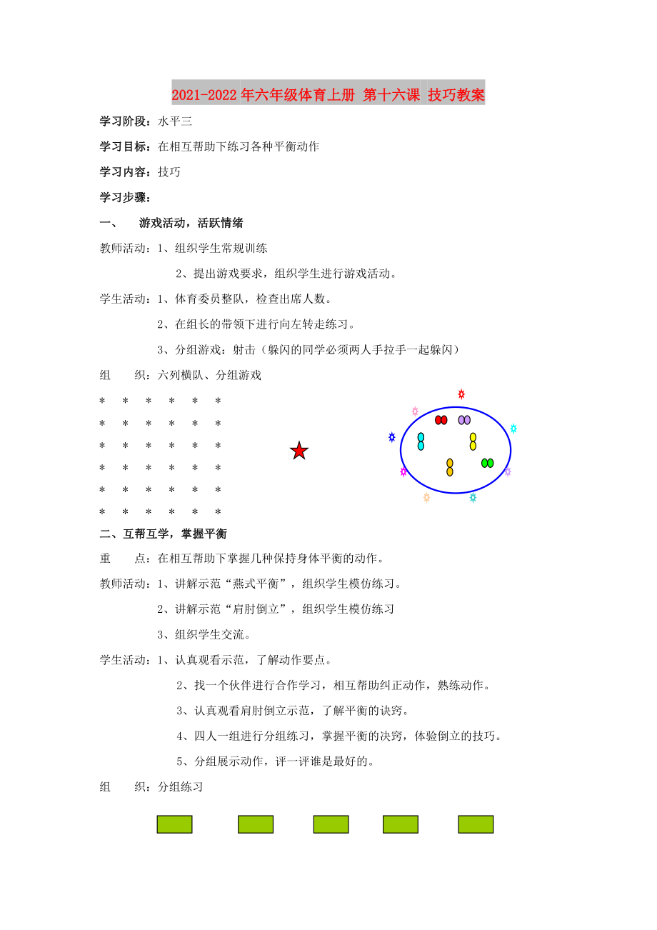 2021-2022年六年級(jí)體育上冊(cè) 第十六課 技巧教案_第1頁